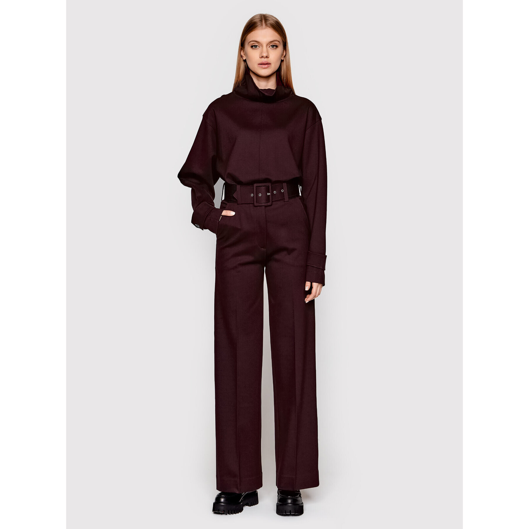 Victoria Victoria Beckham Bluză cu gât High 1122JTP003285A Vișiniu Regular Fit - Pled.ro