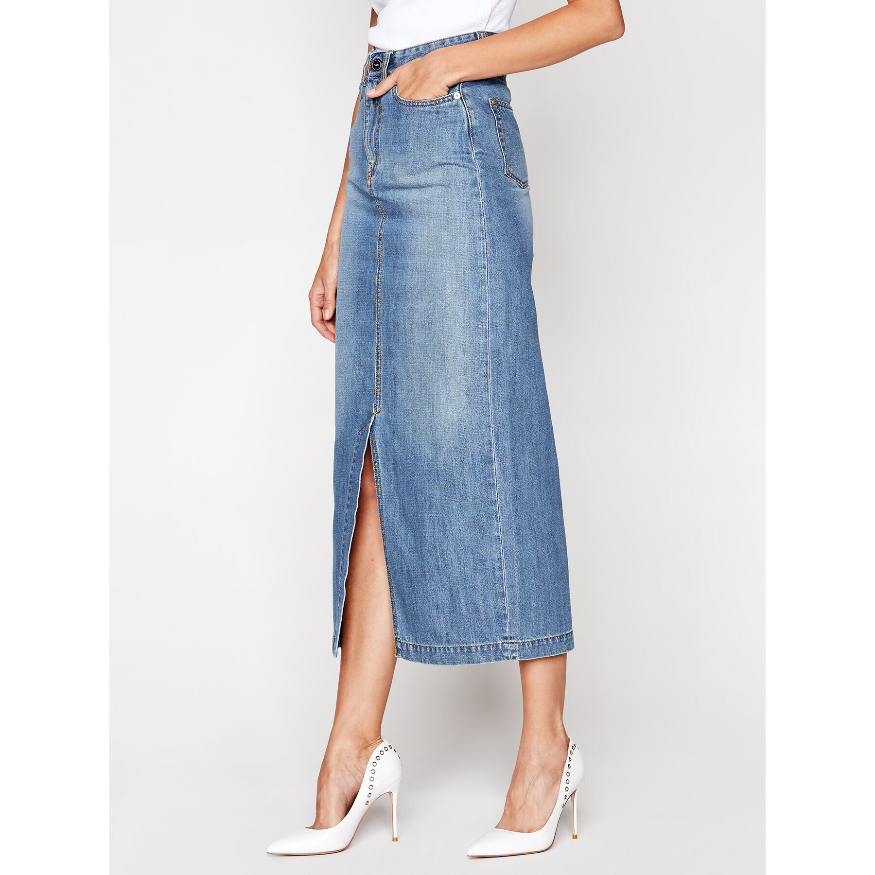 Victoria Victoria Beckham Fustă de blugi Front Split Denim 2420DSK002098A Albastru Regular Fit - Pled.ro