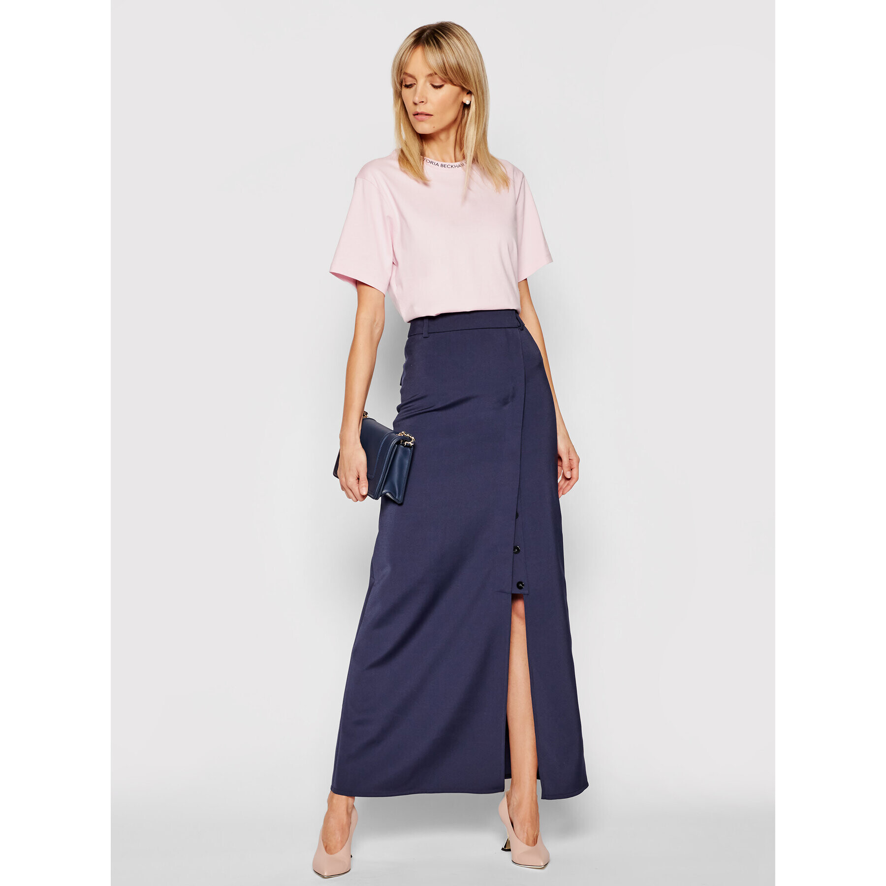 Victoria Victoria Beckham Fustă maxi Stretch Faille 2221WSK002594A Bleumarin Regular Fit - Pled.ro