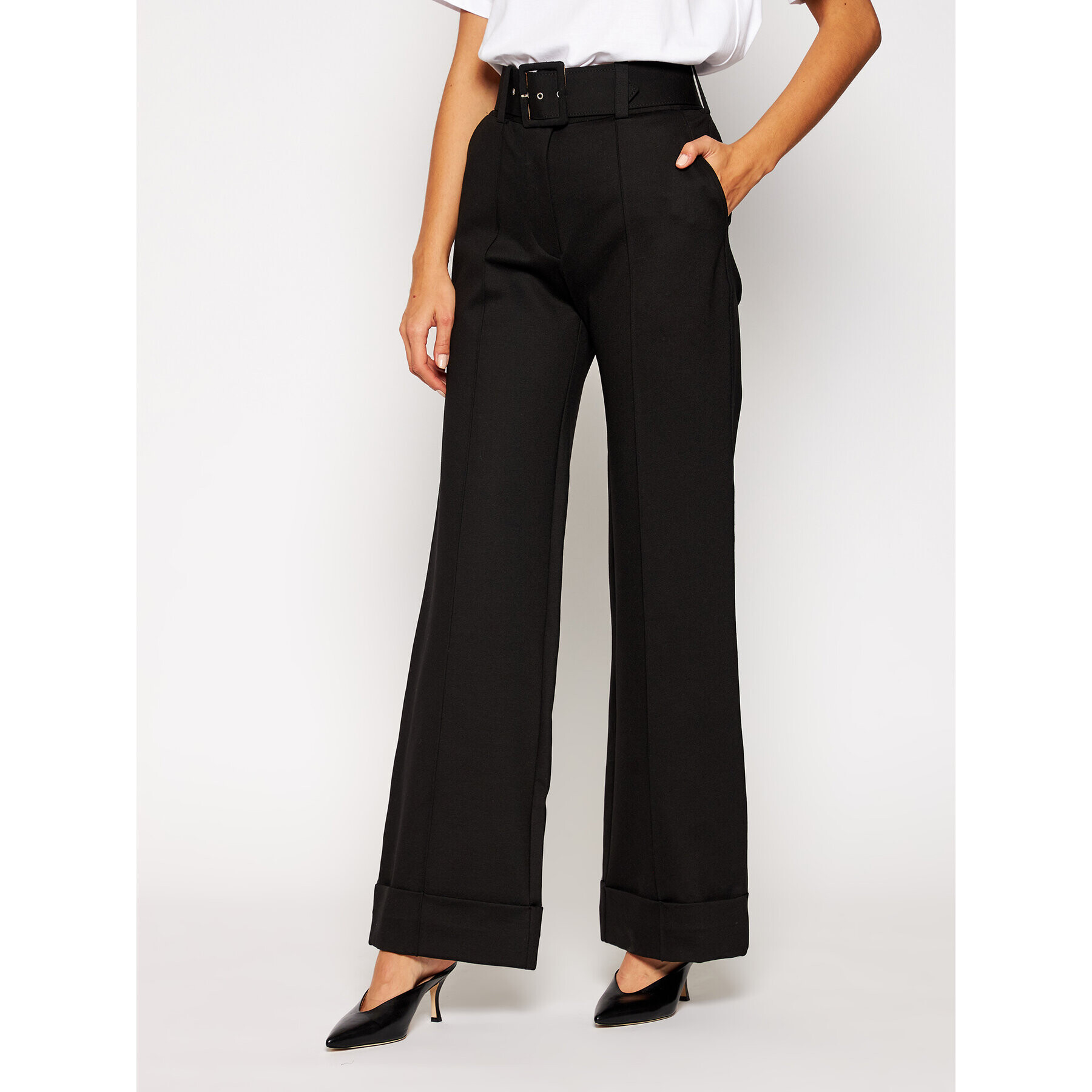 Victoria Victoria Beckham Pantaloni din material Ponti 2320JTR001410A Negru Oversize - Pled.ro