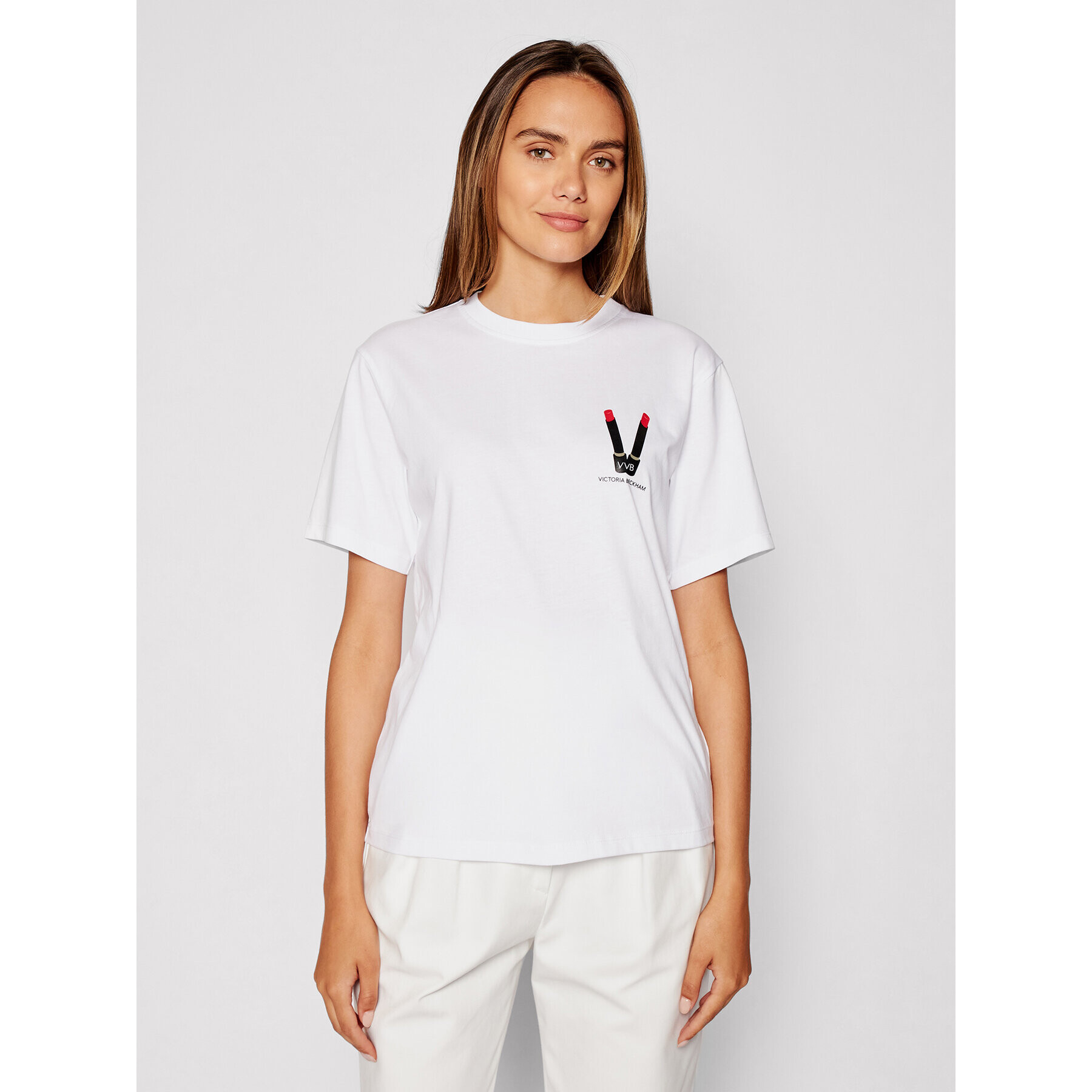 Victoria Victoria Beckham Tricou Lipstick 2321JTS003008A Alb Relaxed Fit - Pled.ro