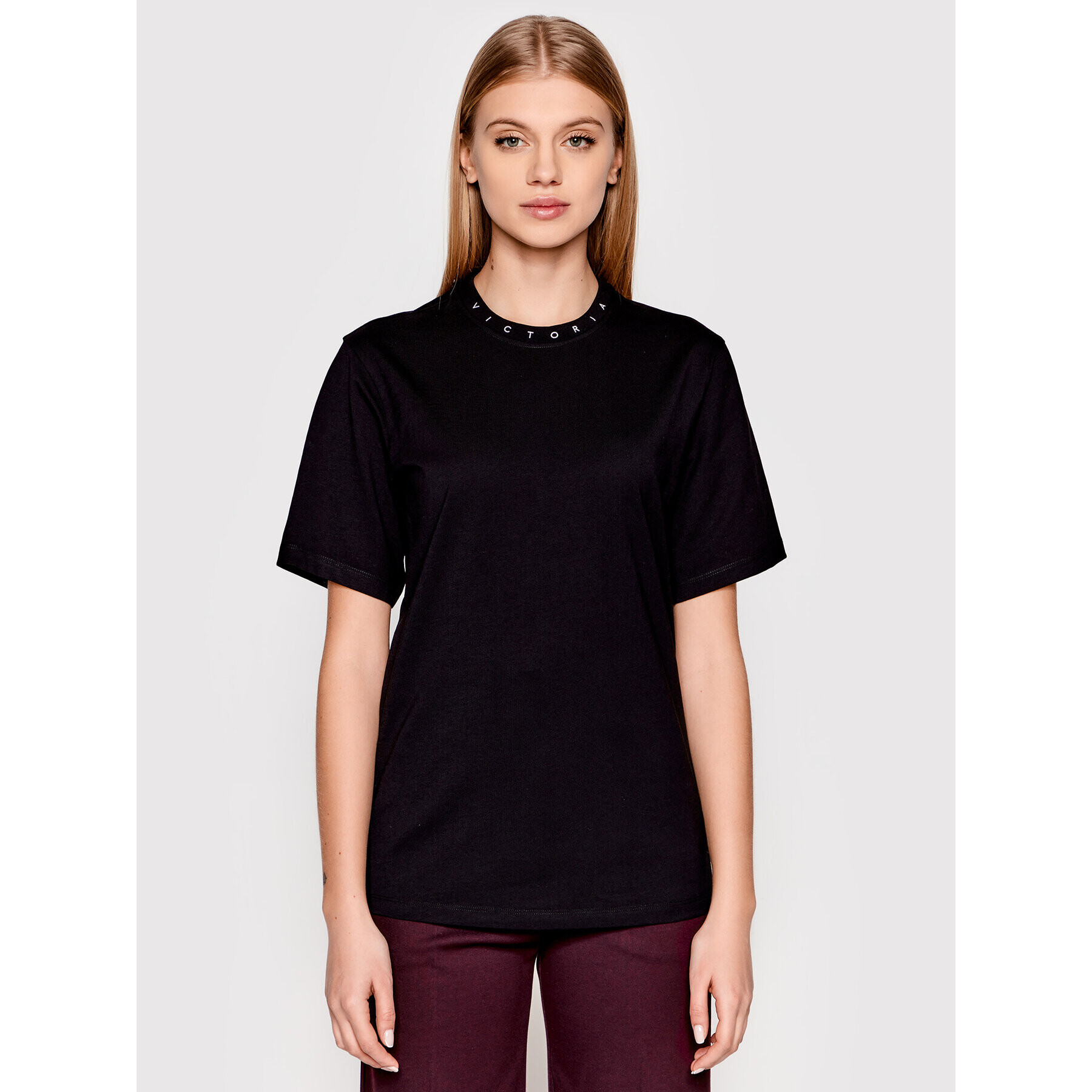 Victoria Victoria Beckham Tricou Logo 1122JTS003250A Negru Regular Fit - Pled.ro