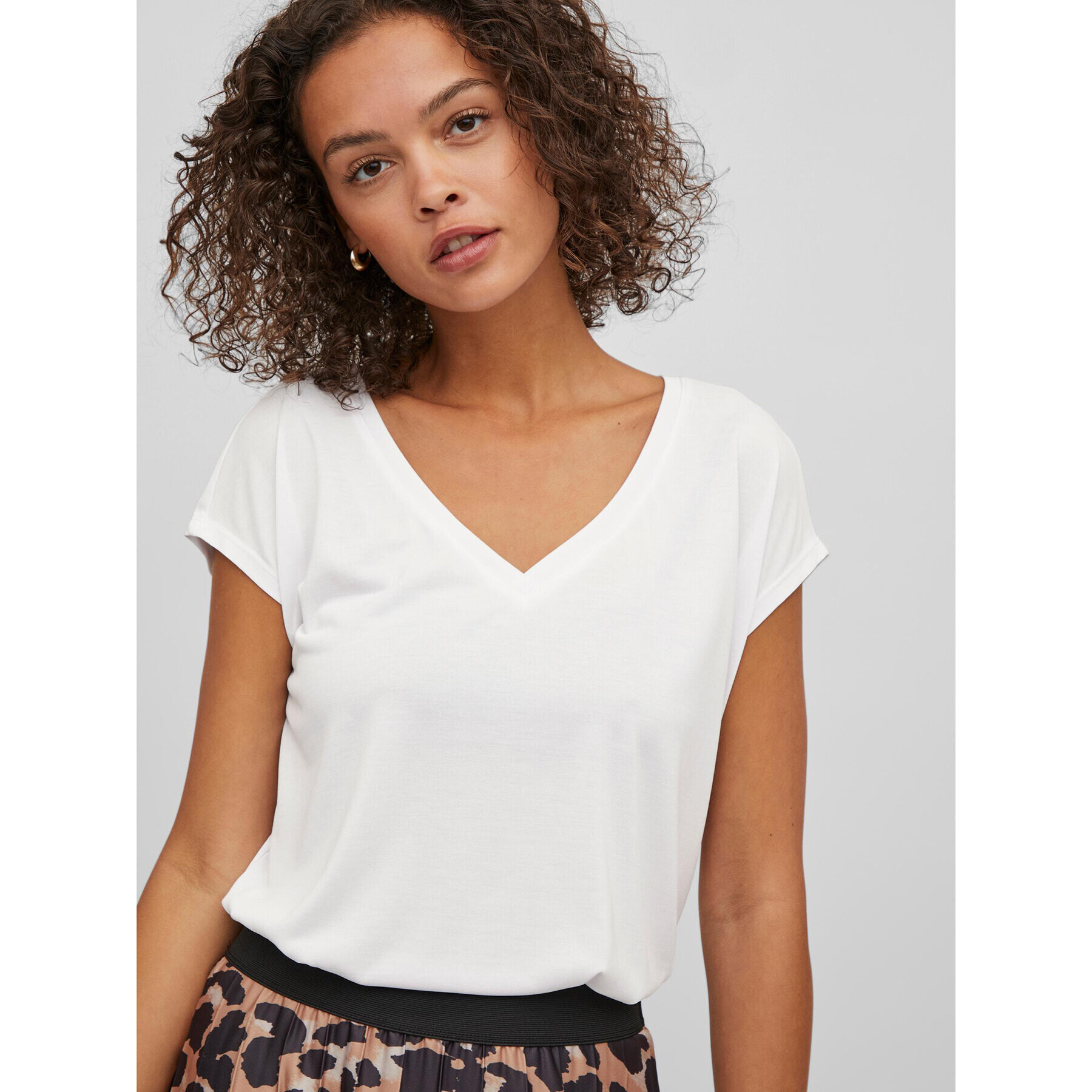 Vila Tricou Modala 14074847 Alb Relaxed Fit - Pled.ro