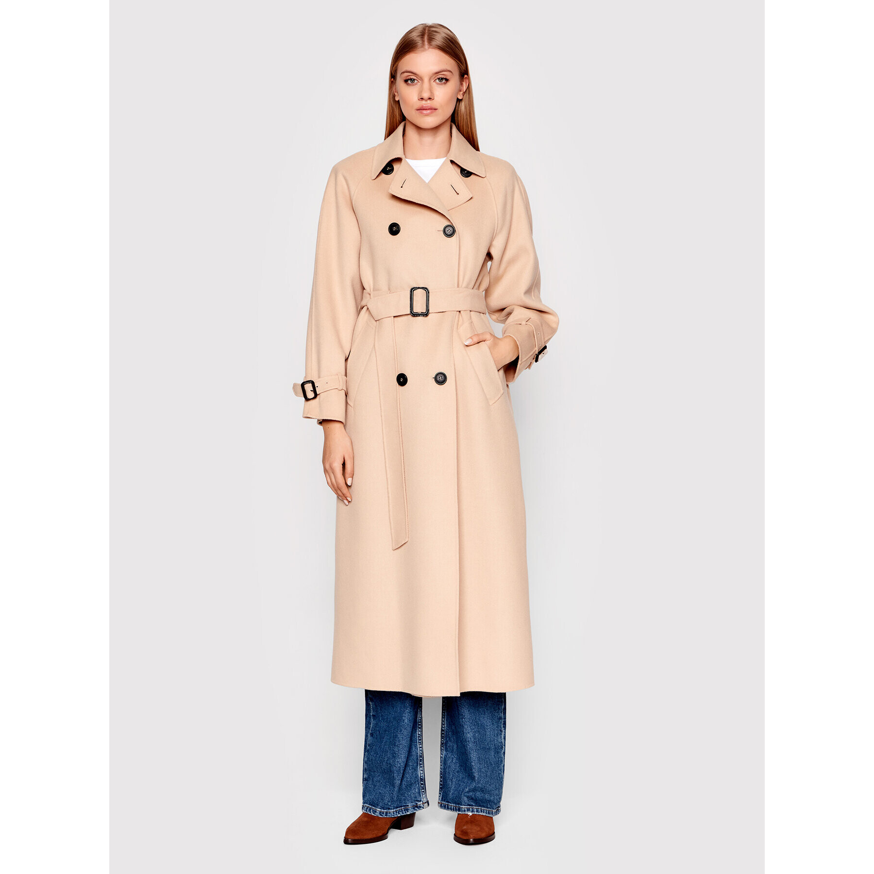 Weekend Max Mara Palton de lână Belgica 50110227 Bej Regular Fit - Pled.ro