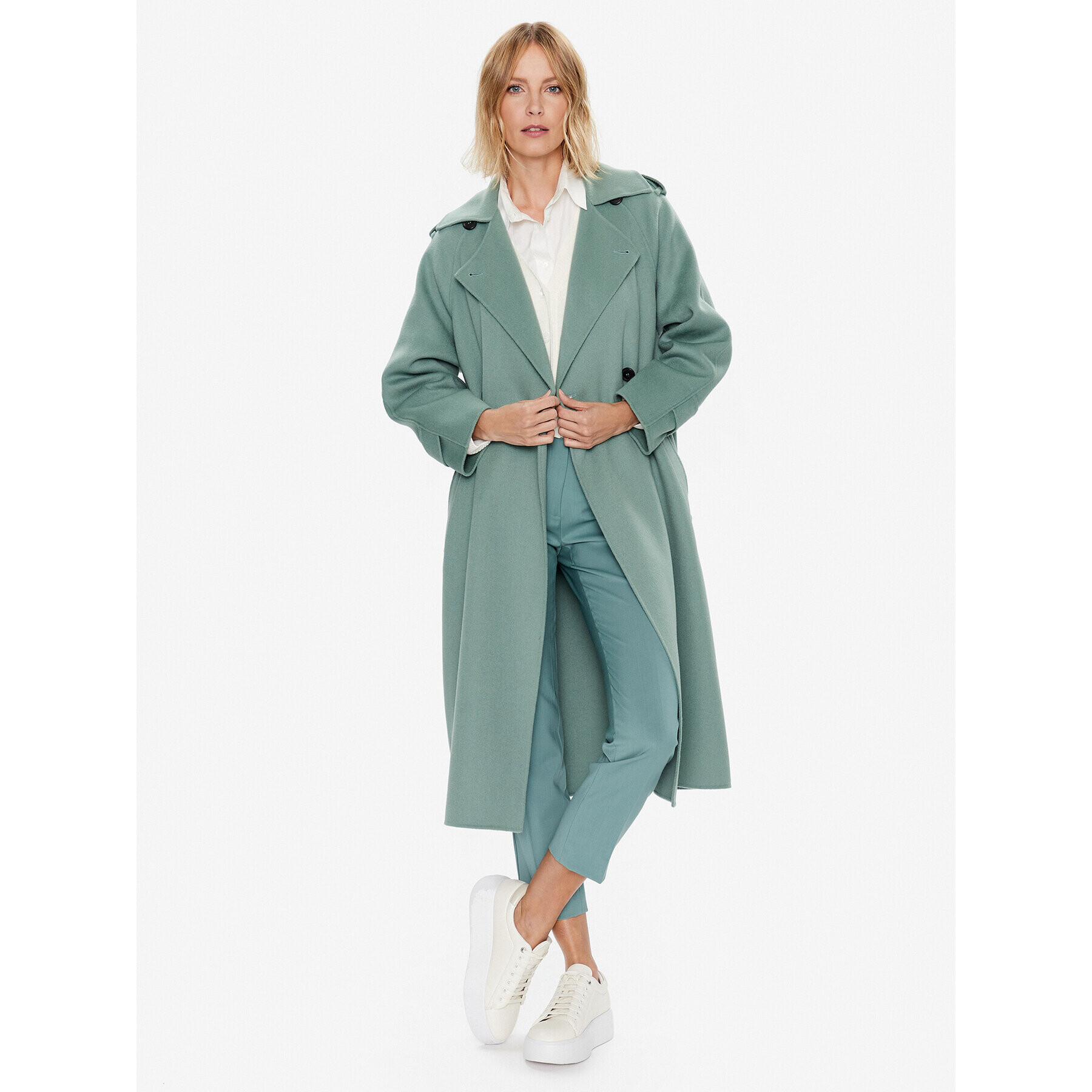 Weekend Max Mara Palton de lână Cobalto 2350110137 Verde Regular Fit - Pled.ro