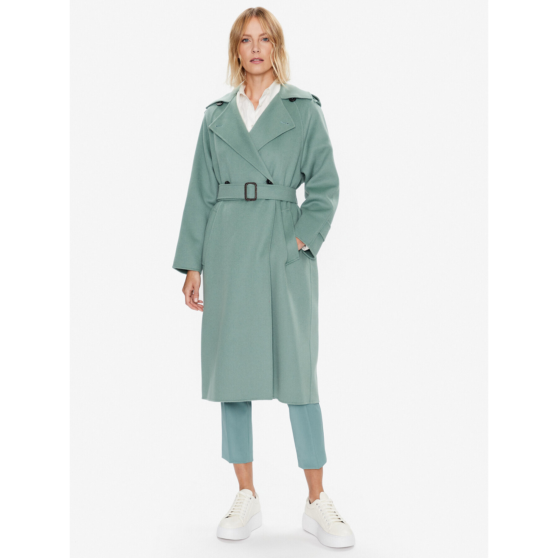 Weekend Max Mara Palton de lână Cobalto 2350110137 Verde Regular Fit - Pled.ro