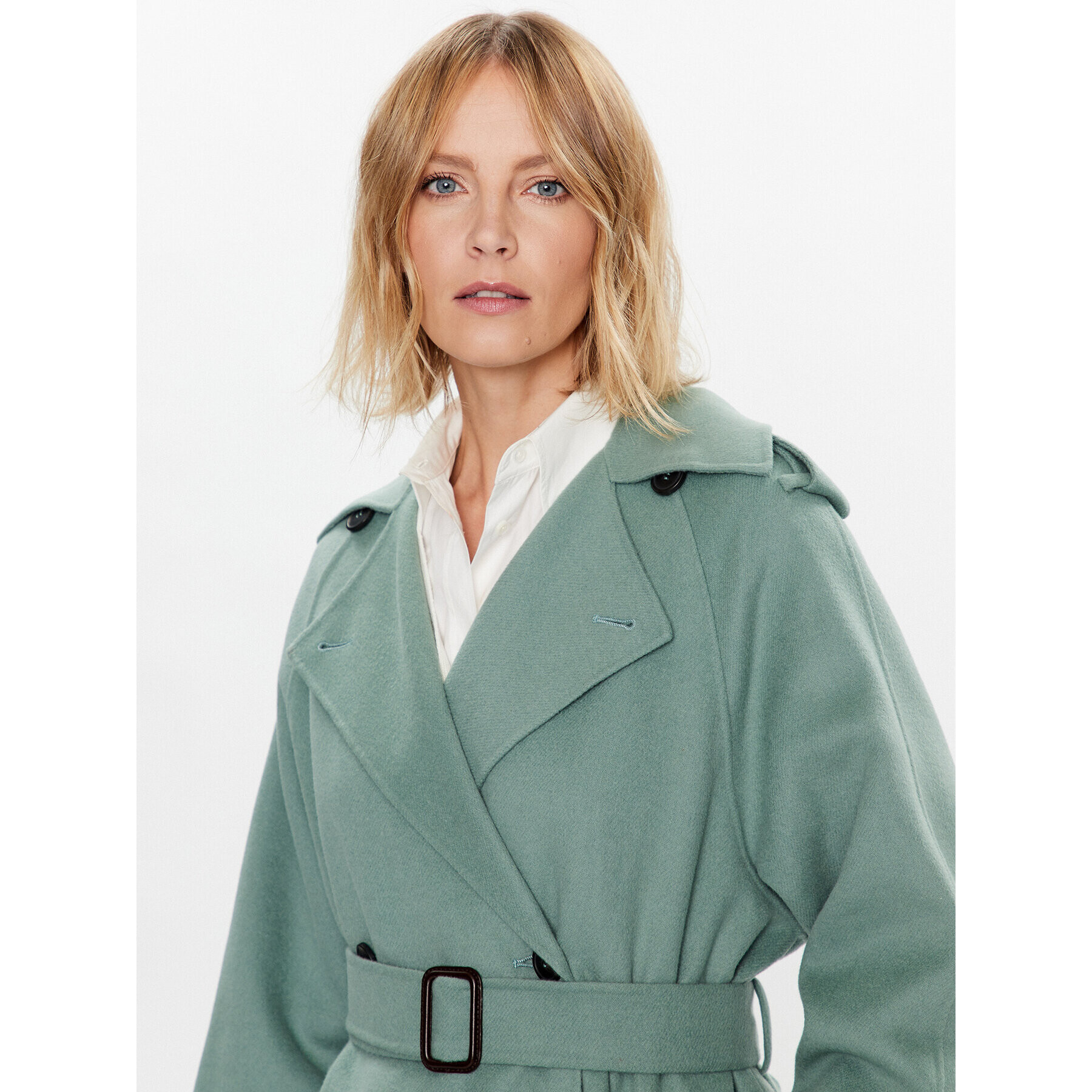 Weekend Max Mara Palton de lână Cobalto 2350110137 Verde Regular Fit - Pled.ro