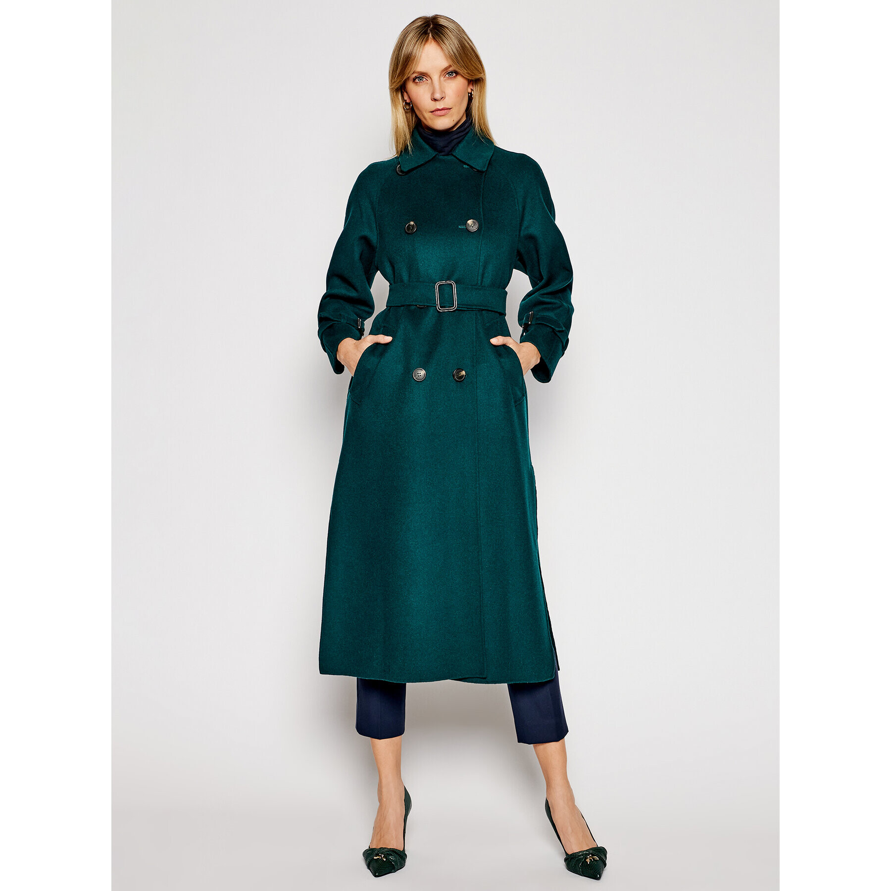 Weekend Max Mara Palton de lână Potente 50110217 Verde Regular Fit - Pled.ro