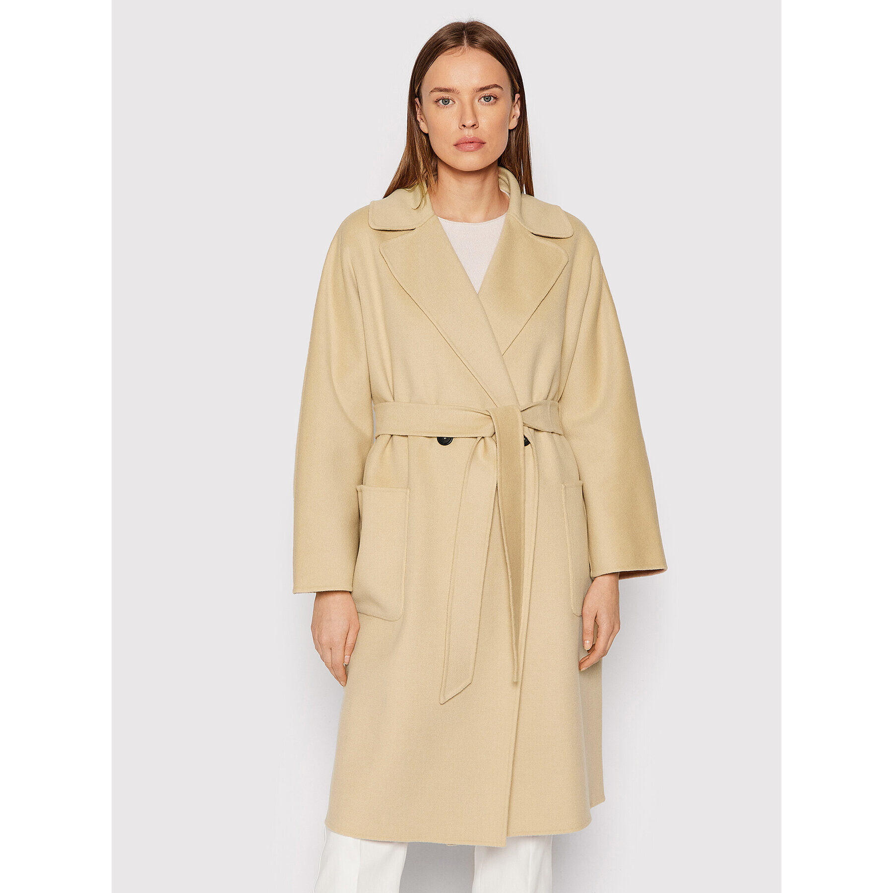 Weekend Max Mara Palton de lână Selz 50110327 Bej Regular Fit - Pled.ro