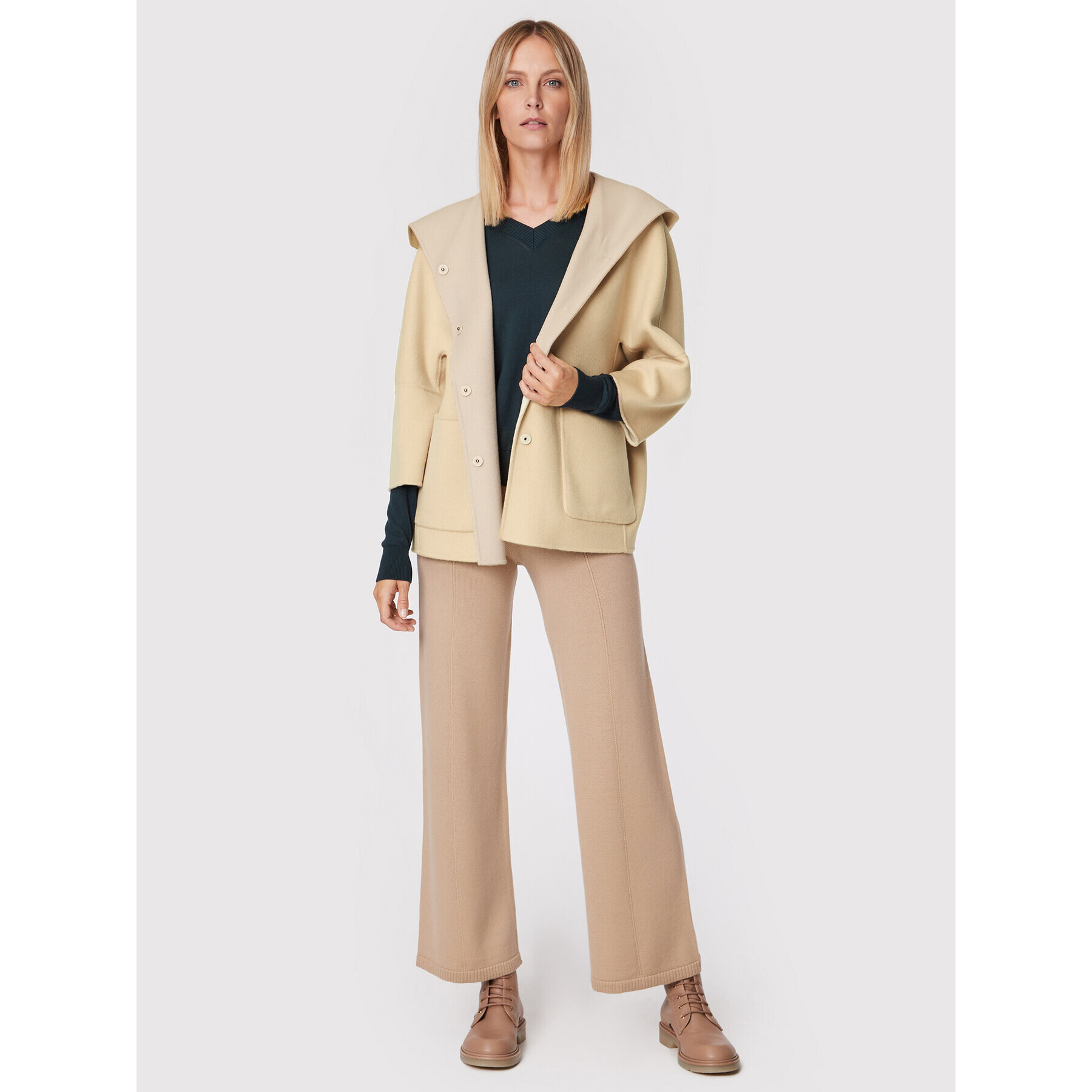 Weekend Max Mara Palton de lână Grana 50860329 Bej Relaxed Fit - Pled.ro