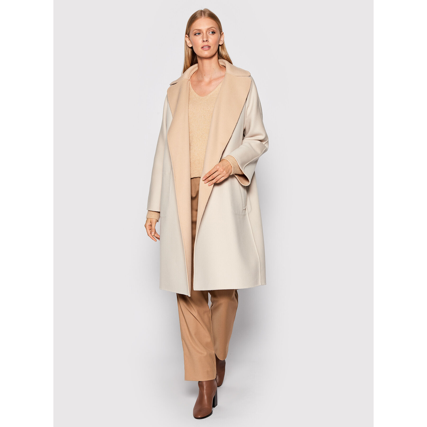 Weekend Max Mara Palton de lână Rail 50160429 Bej Regular Fit - Pled.ro