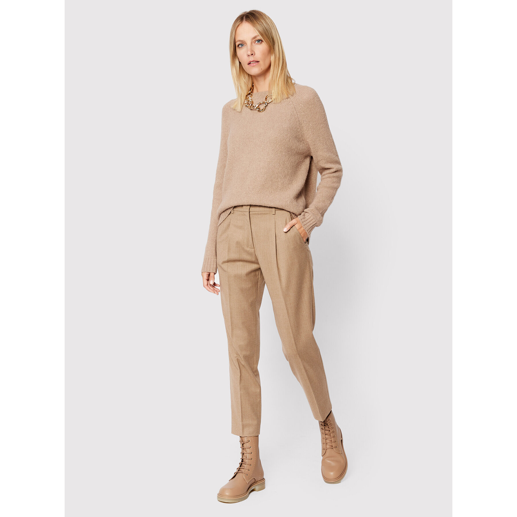 Weekend Max Mara Pantaloni din material Bussola 51360523 Bej Regular Fit - Pled.ro