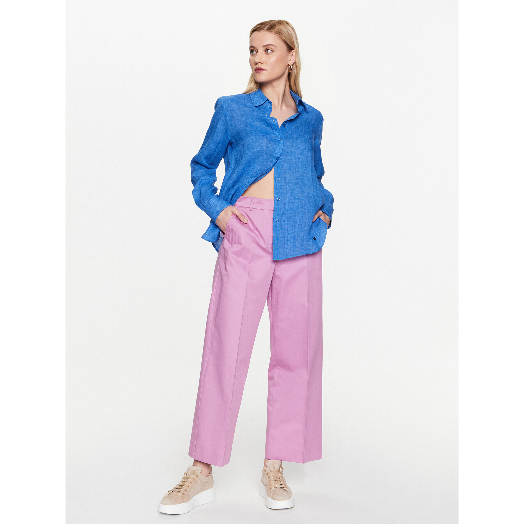 Weekend Max Mara Pantaloni din material Zircone 2351310331 Roz Relaxed Fit - Pled.ro