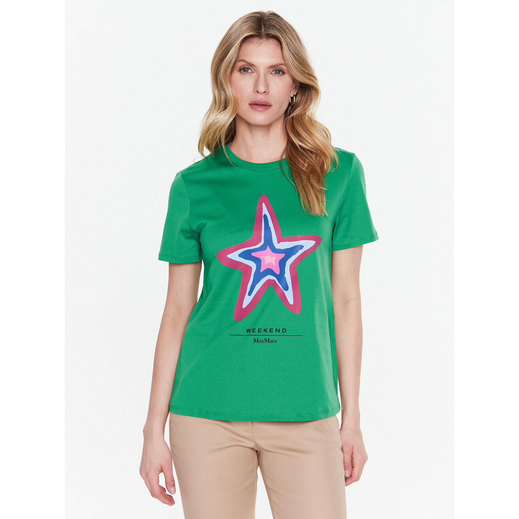 Weekend Max Mara Tricou Polka 23597102 Verde Regular Fit - Pled.ro