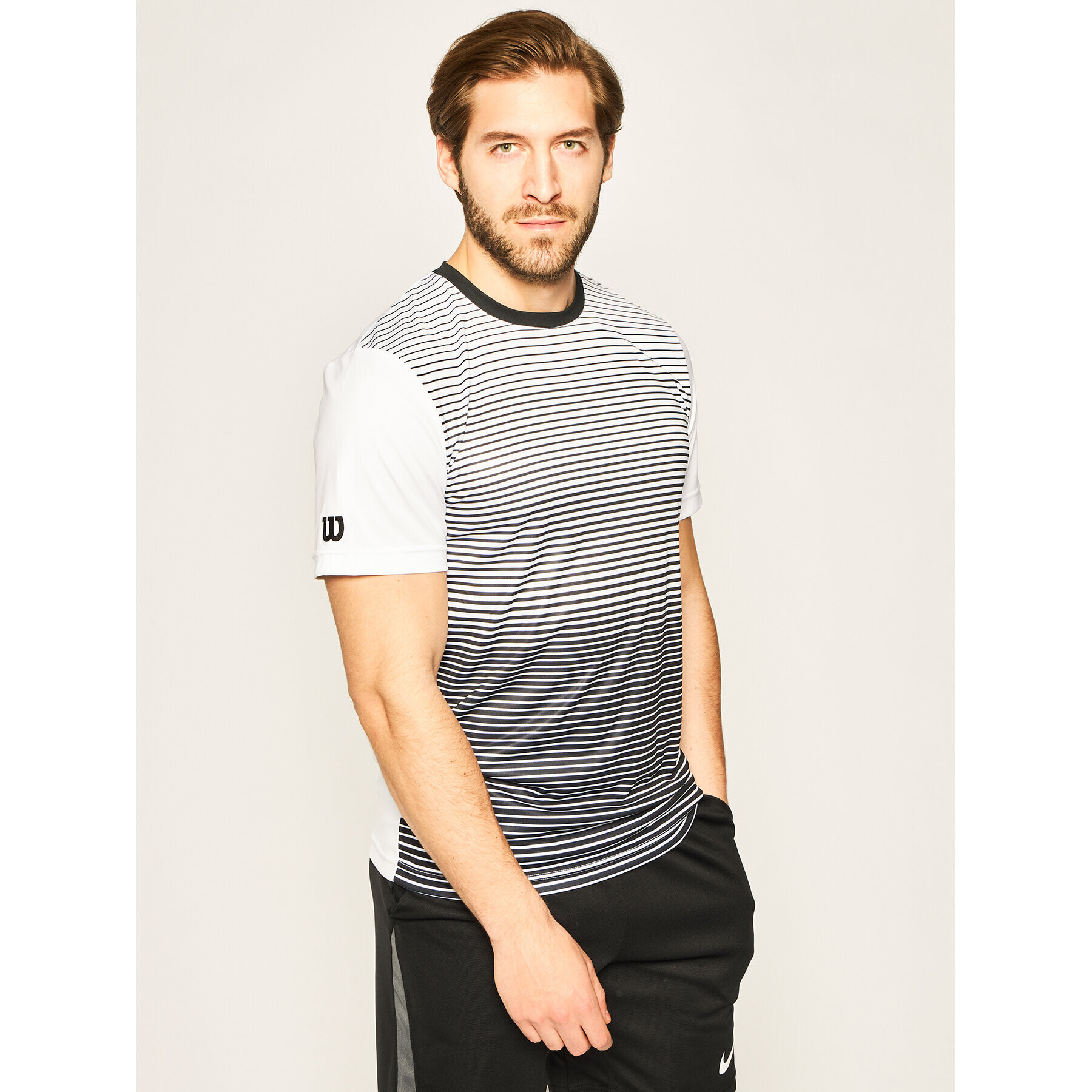 Wilson Tricou tehnic Team Striped Crew WRA769701 Negru Regular Fit - Pled.ro