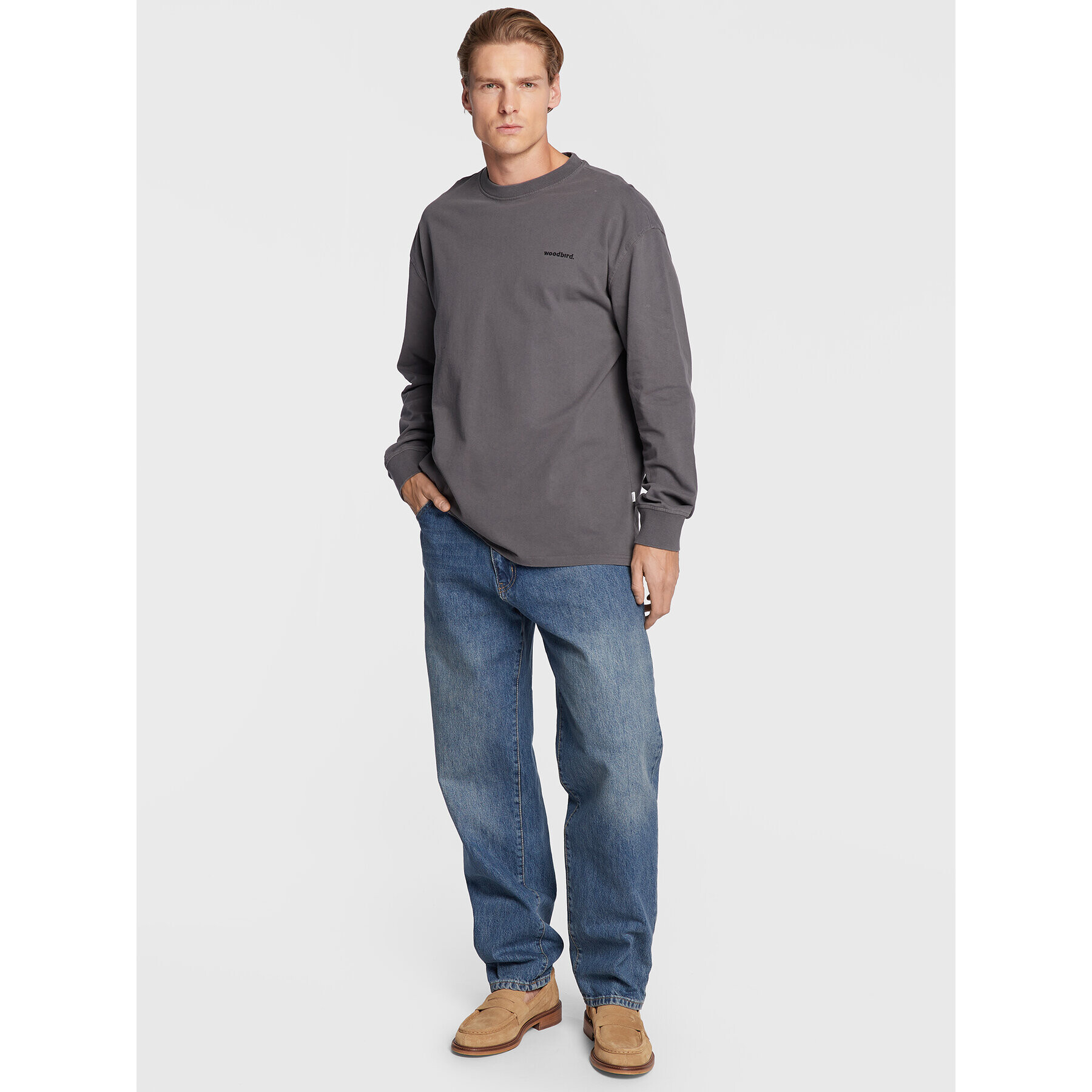 Woodbird Longsleeve Hanes Club 2246-401 Gri Casual Fit - Pled.ro