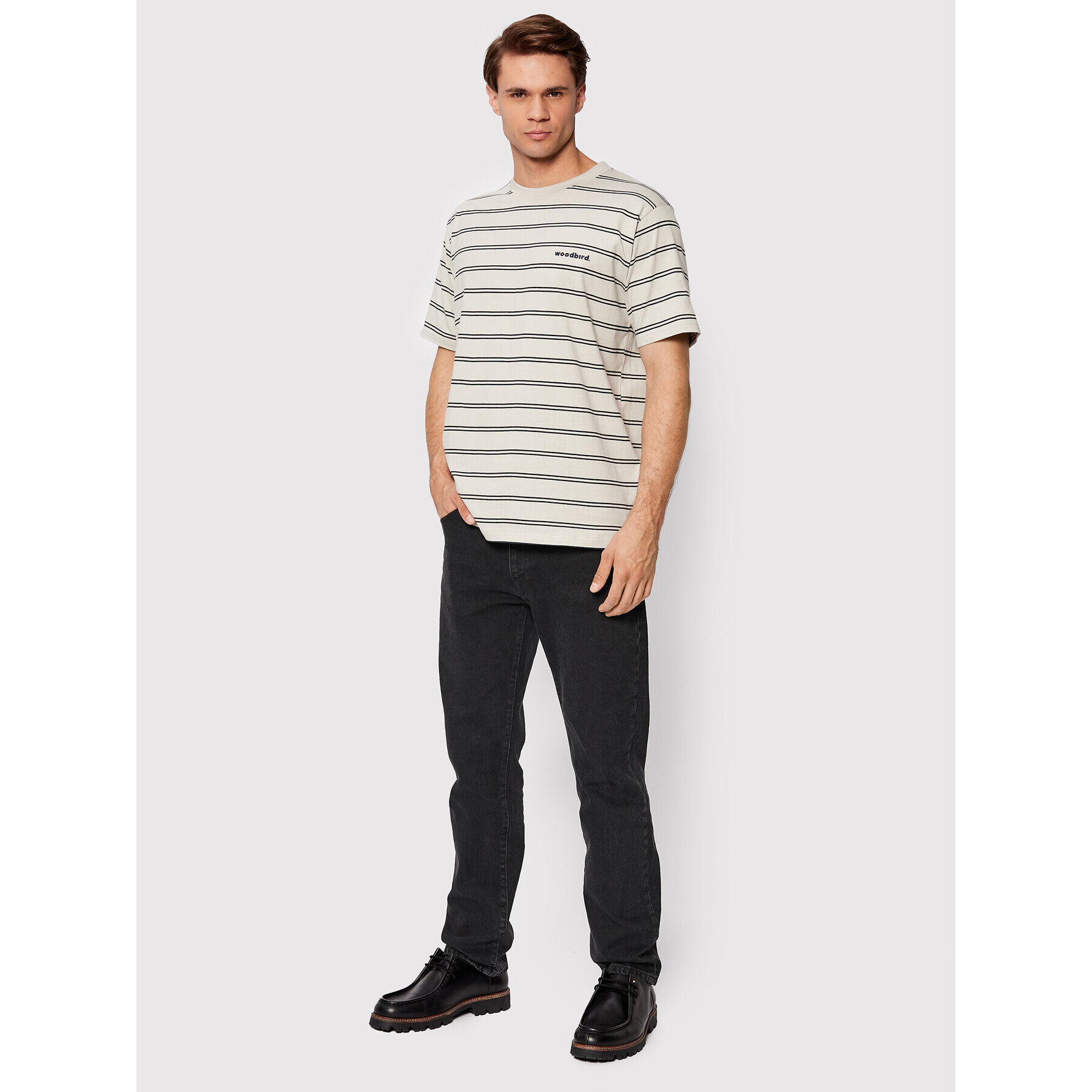 Woodbird Tricou Brock Stripe 2236-401 Gri Regular Fit - Pled.ro