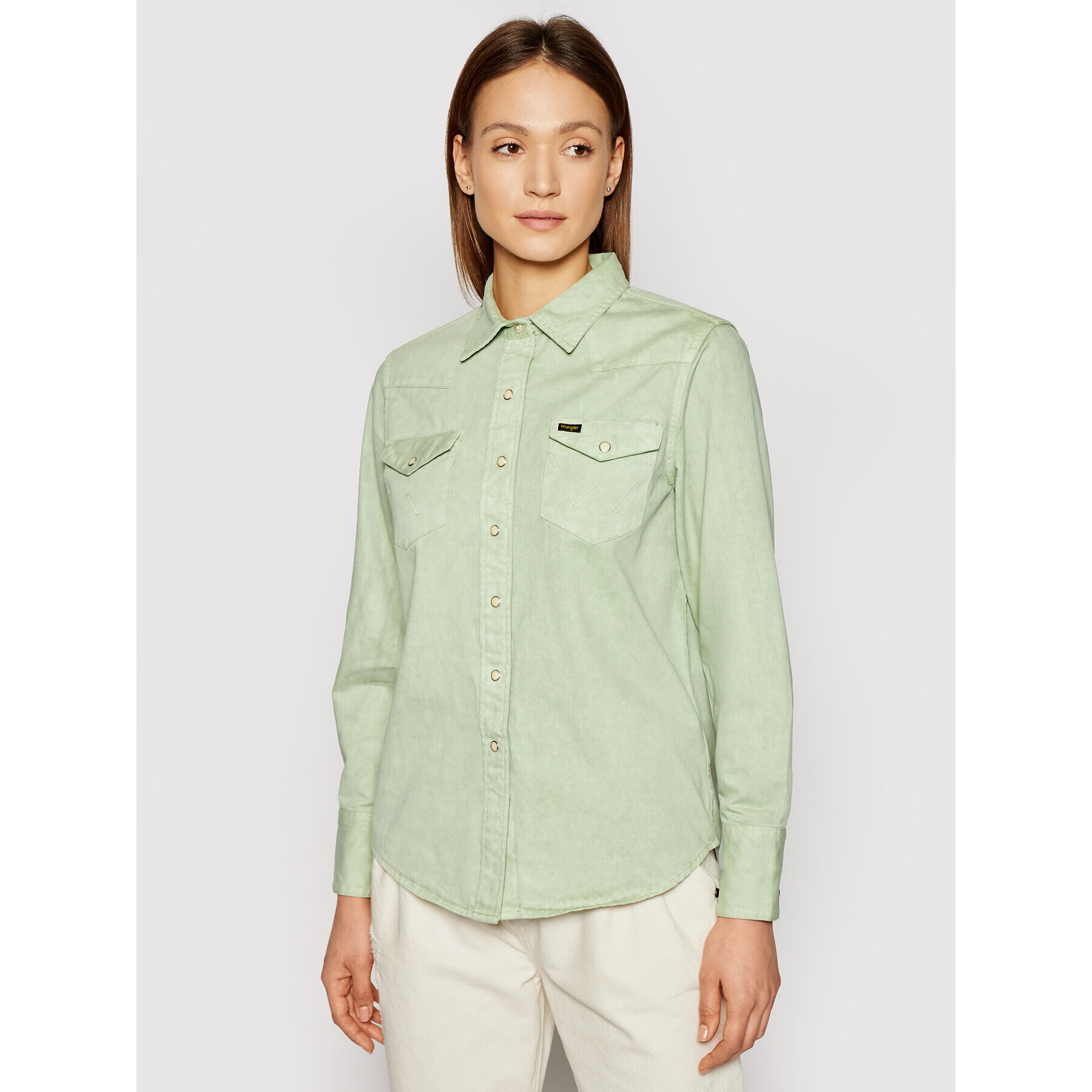 Wrangler cămașă de blugi Western W5WSMP30H Verde Regular Fit - Pled.ro