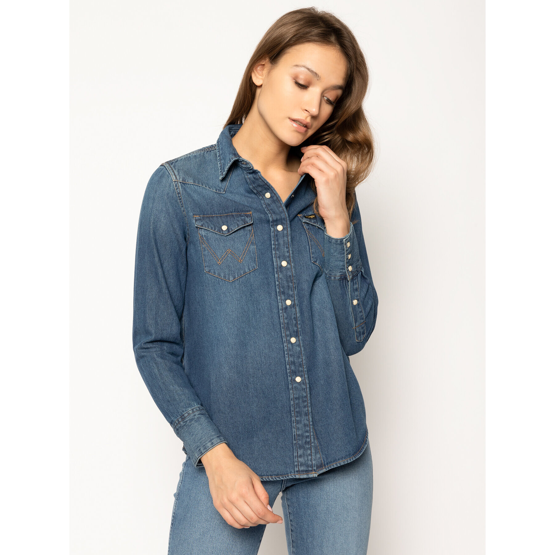 Wrangler cămașă de blugi 27WW W5WSLW924 Bleumarin Regular Fit - Pled.ro