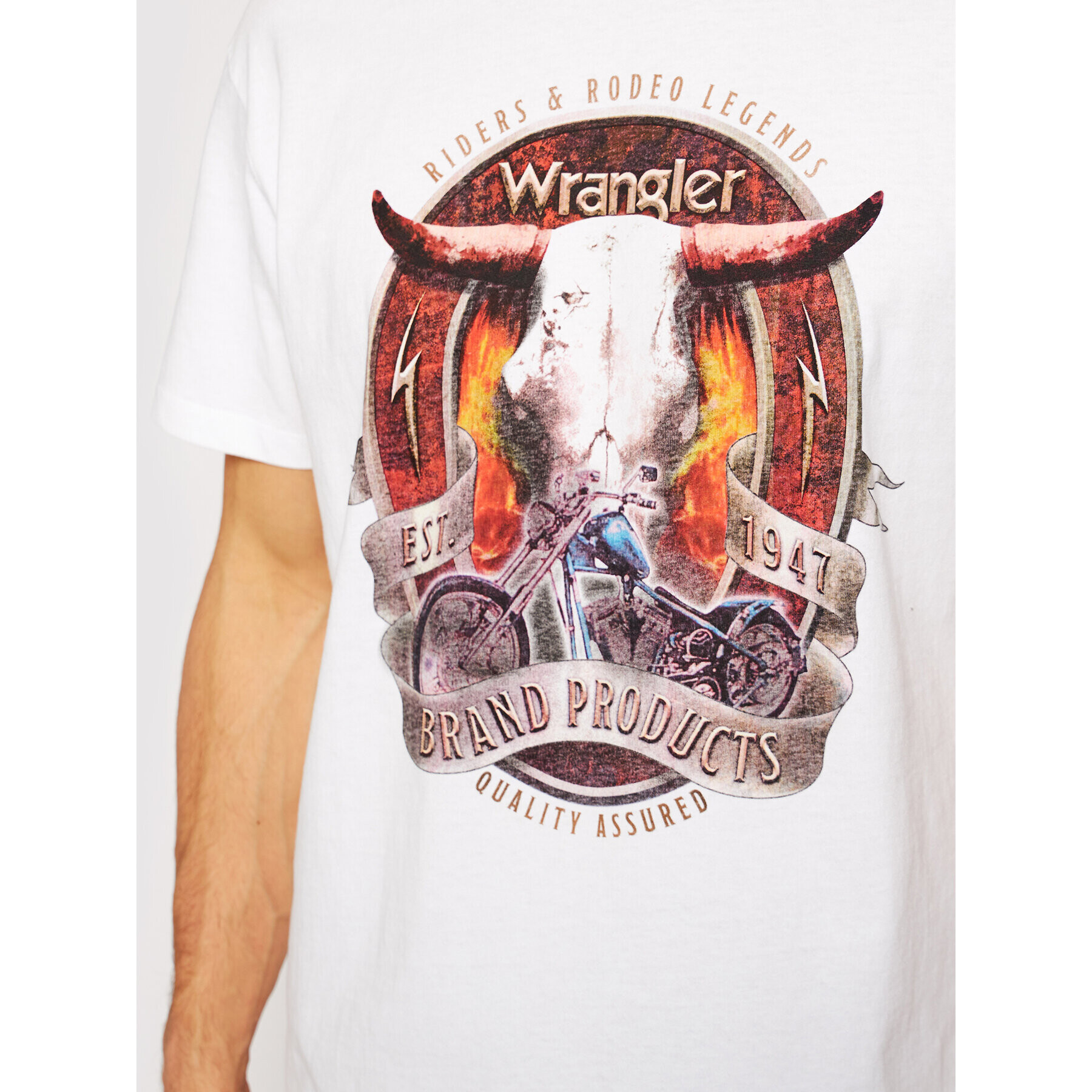 Wrangler Tricou Bull W7ADGFXW1 Alb Vintage Fit - Pled.ro