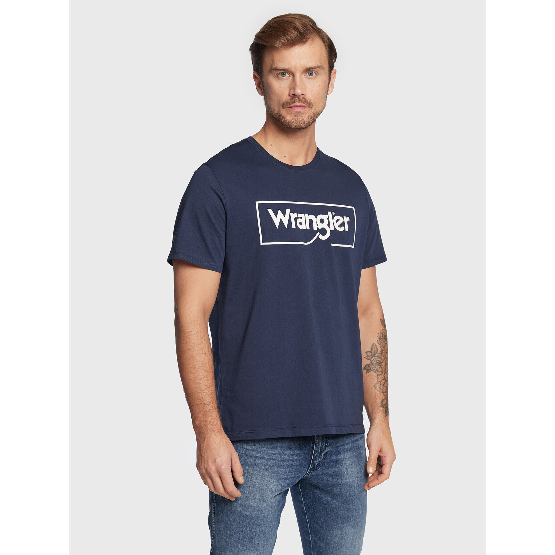 Wrangler Tricou Frame Logo W70JD3114 112320768 Bleumarin Regular Fit - Pled.ro