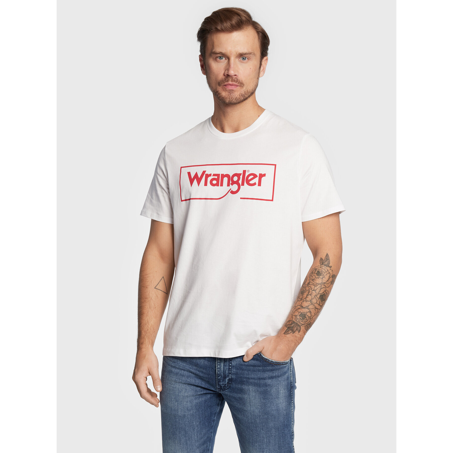 Wrangler Tricou Frame Logo W70JD3989 112319300 Alb Regular Fit - Pled.ro