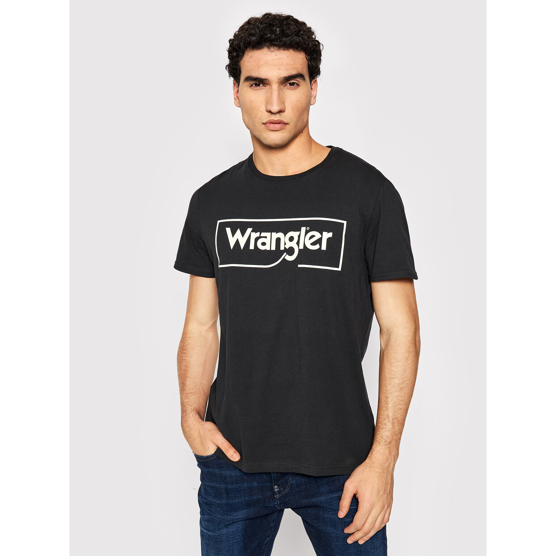 Wrangler Tricou Frame Logo W7H3D3XV6 Negru Regular Fit - Pled.ro