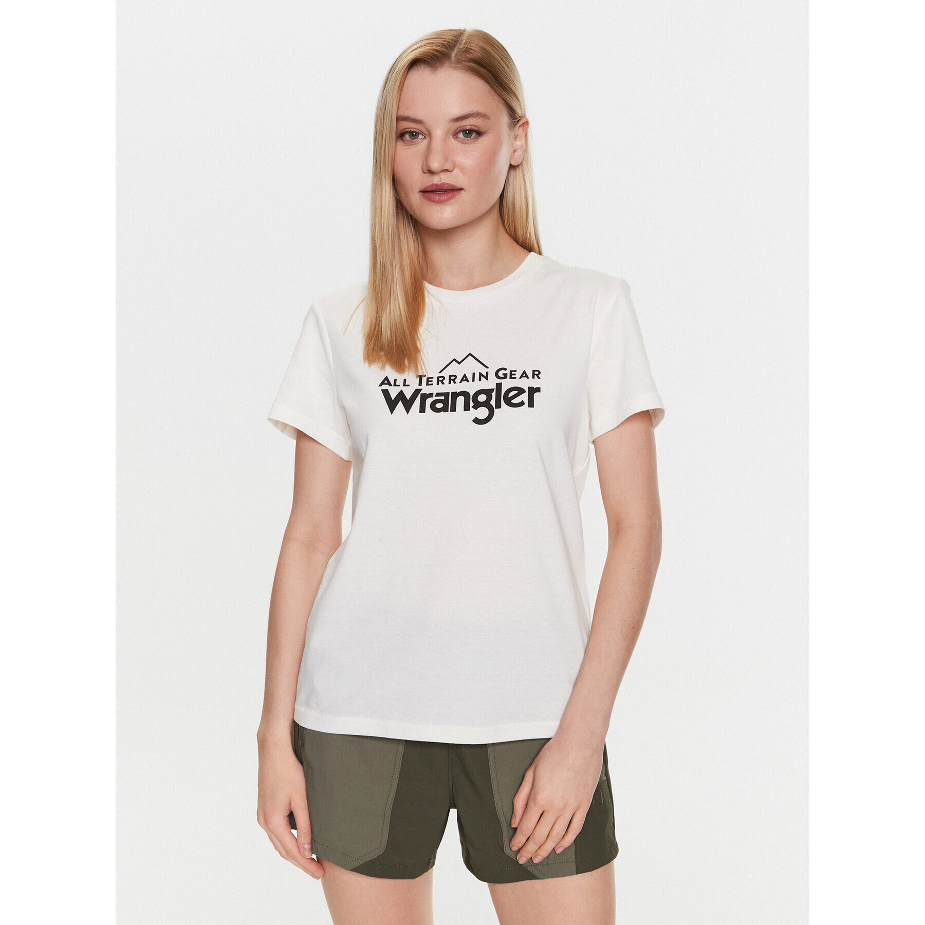 Wrangler Tricou Logo Tee WC5FGEM22 112326341 Écru Regular Fit - Pled.ro