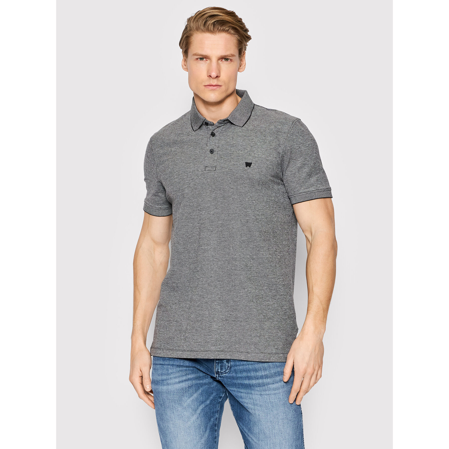 Wrangler Tricou polo Refined W7H7KE100 Gri Regular Fit - Pled.ro