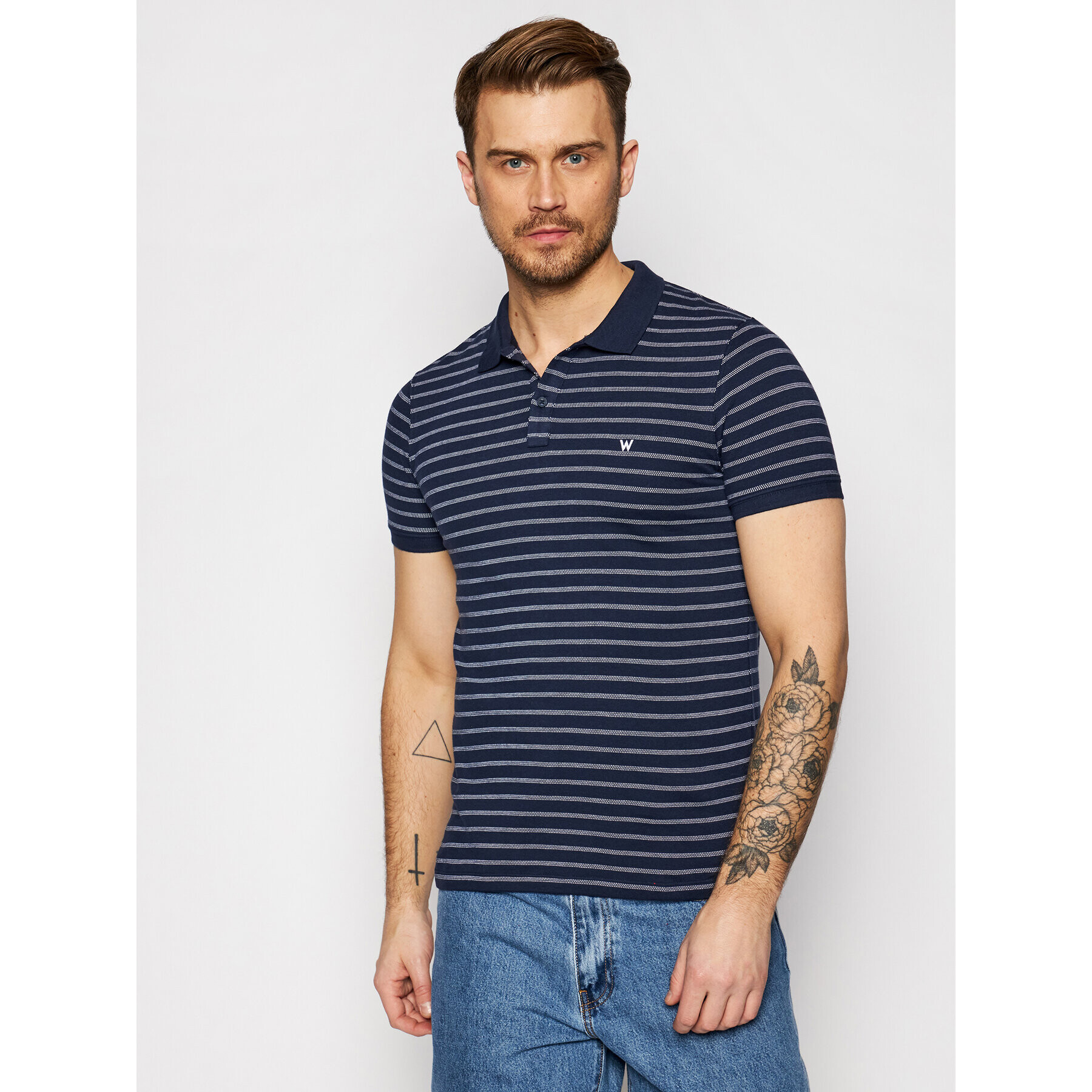 Wrangler Tricou polo Ss Yd Stripe W7ALKD114 Bleumarin Regular Fit - Pled.ro