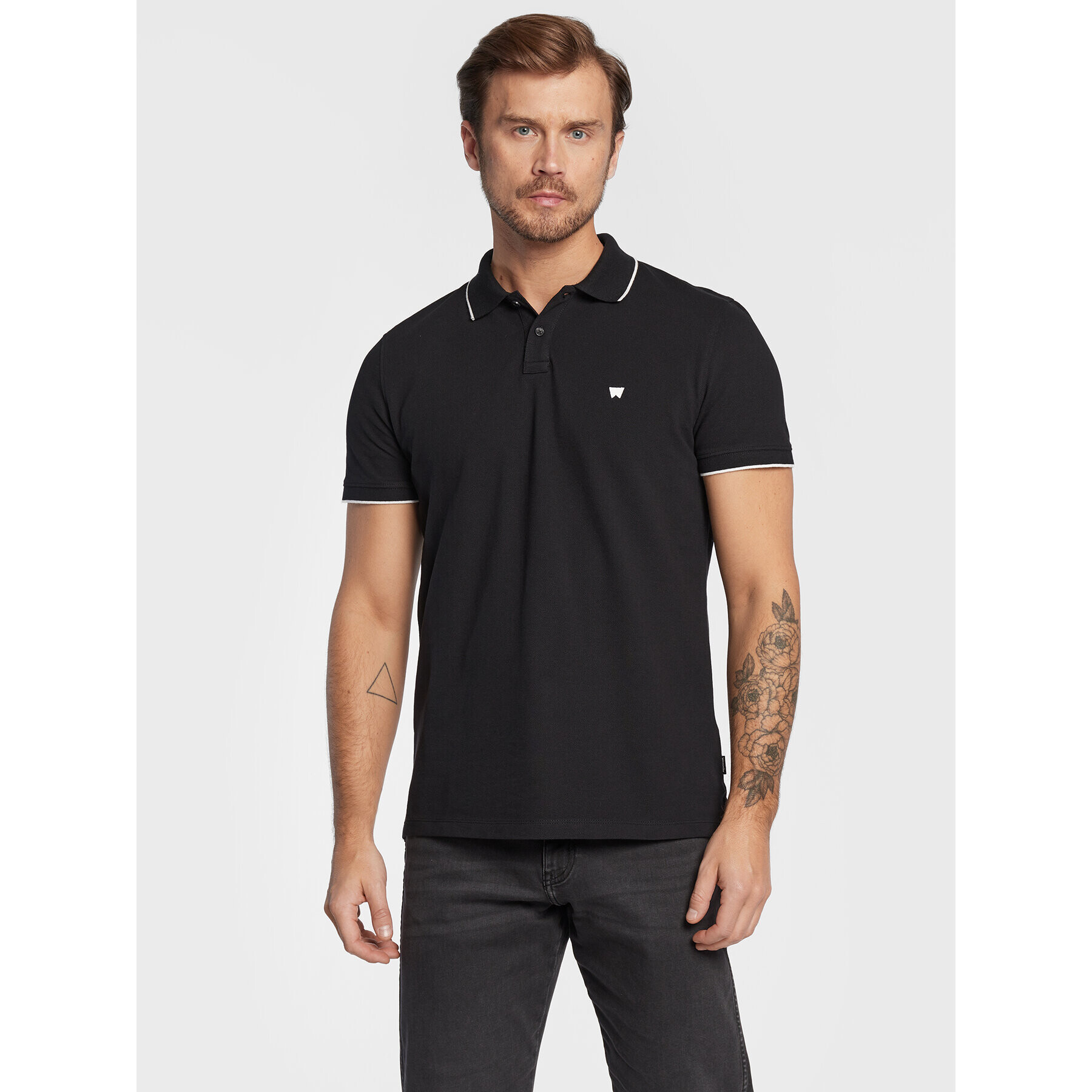 Wrangler Tricou polo W7BHK4100 112324468 Negru Regular Fit - Pled.ro