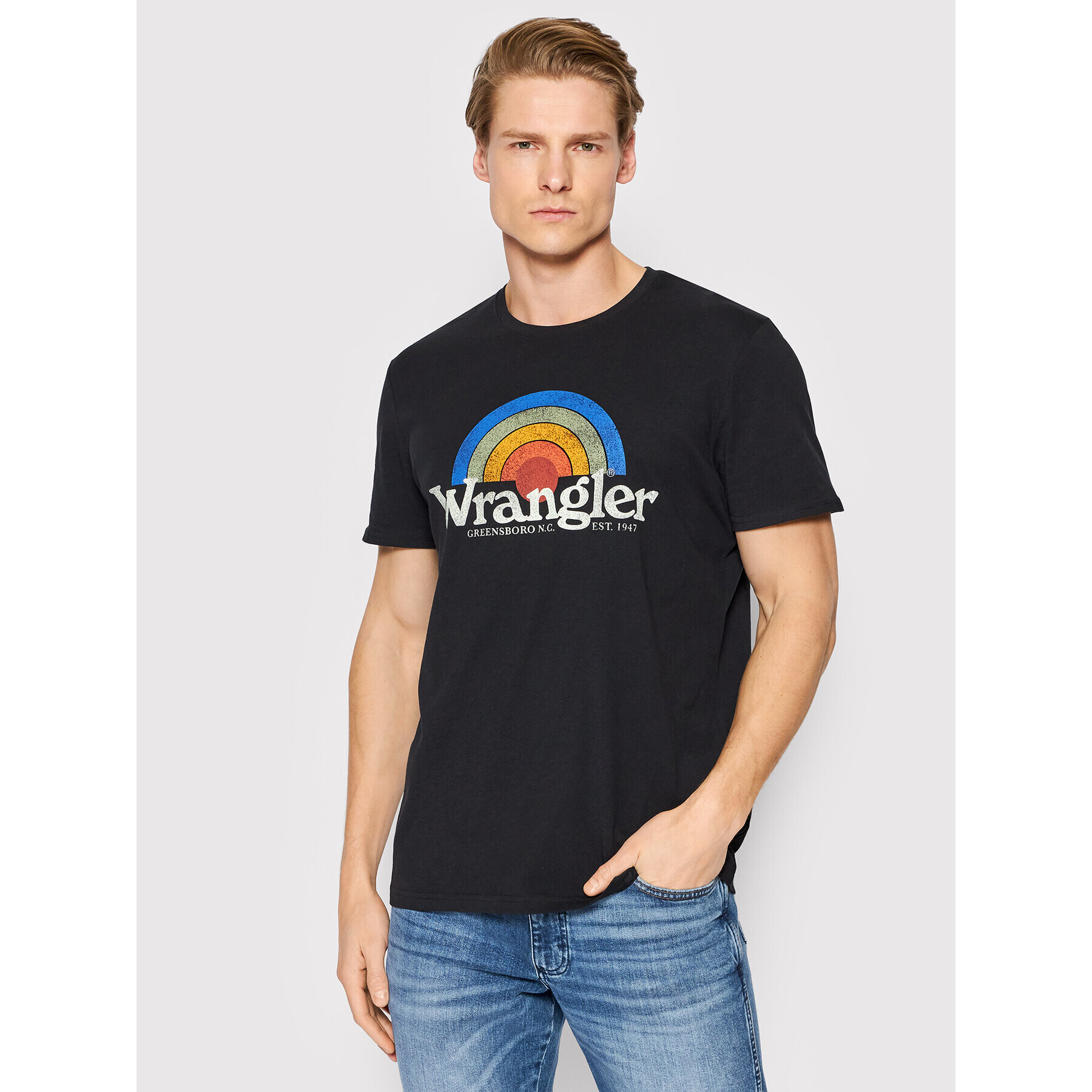 Wrangler Tricou Sunrise W7J2D3100 Negru Regular Fit - Pled.ro