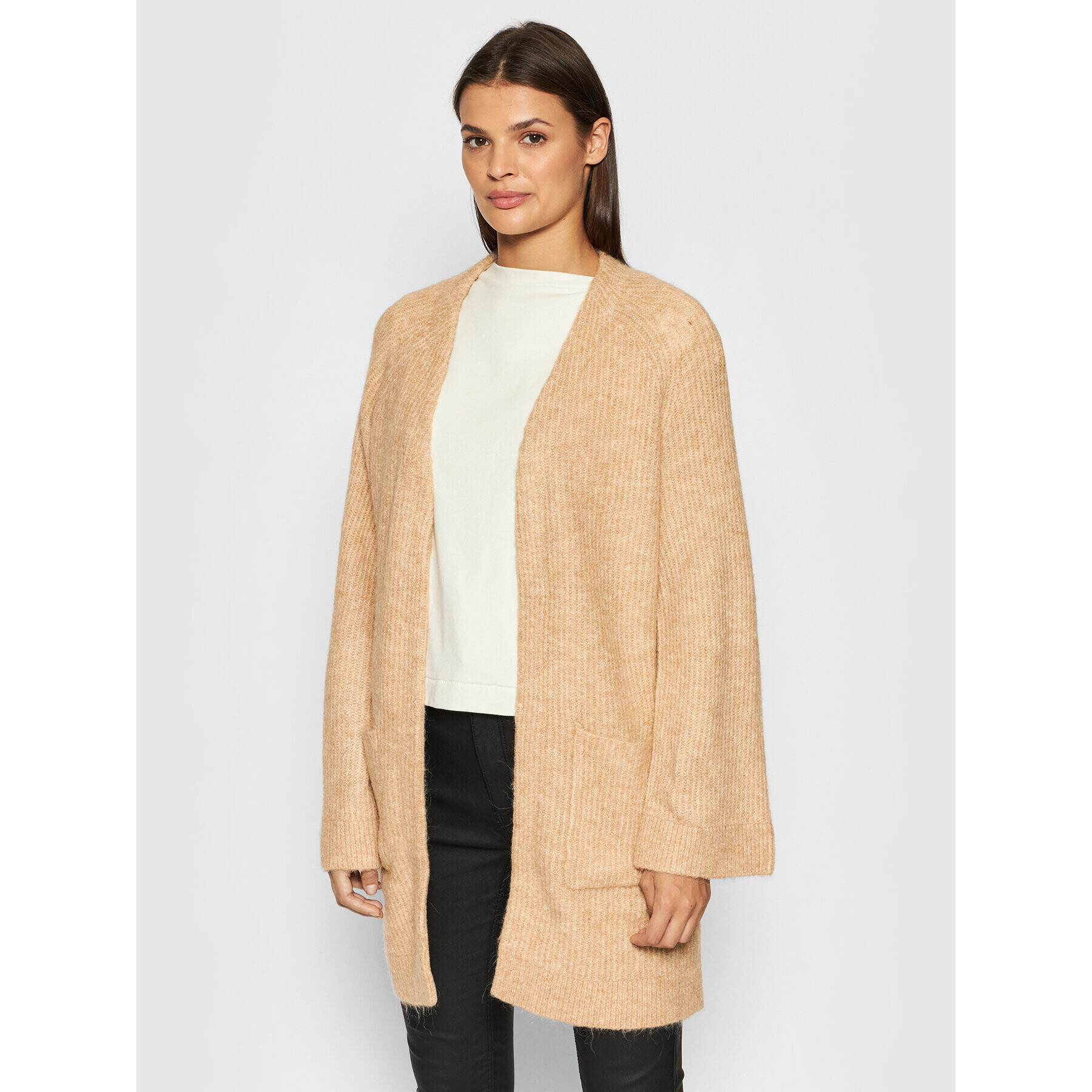 YAS Cardigan Alva 26023556 Bej Loose Fit - Pled.ro