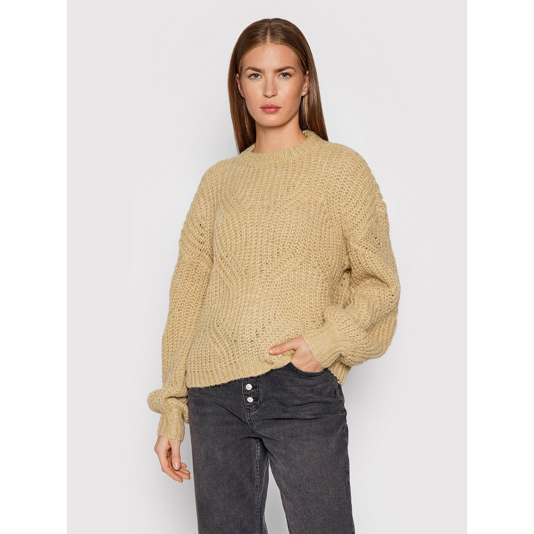 YAS Pulover Verona 26021762 Bej Oversize - Pled.ro