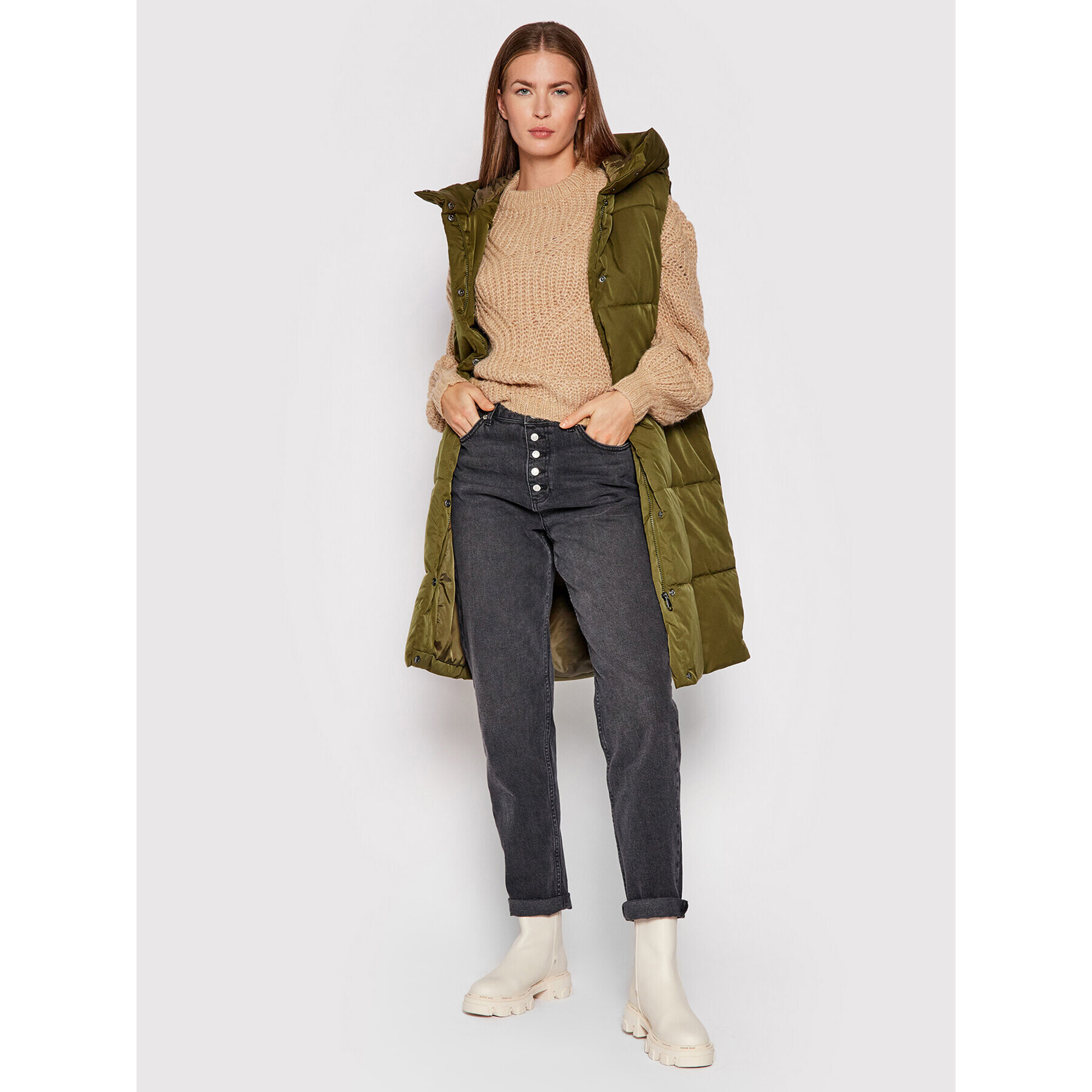 YAS Pulover Verona 26021762 Bej Oversize - Pled.ro