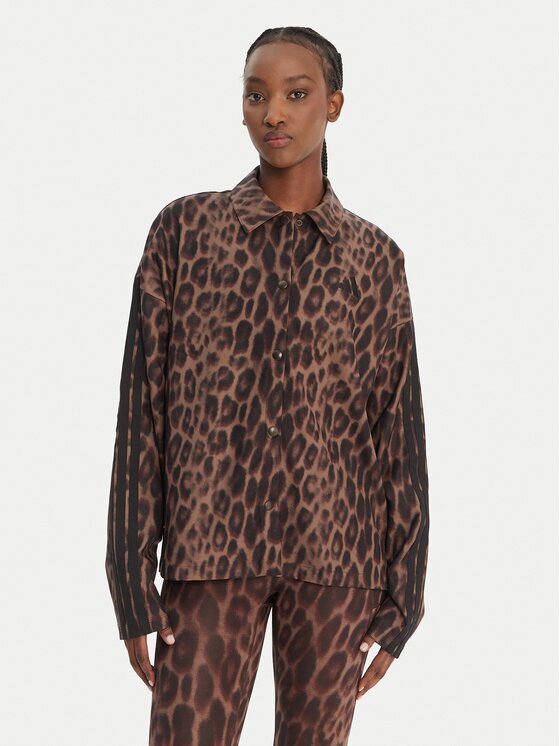 adidas Jachetă cămașă Seasonal Essentials Leopard Print JZ0297 Maro Loose Fit
