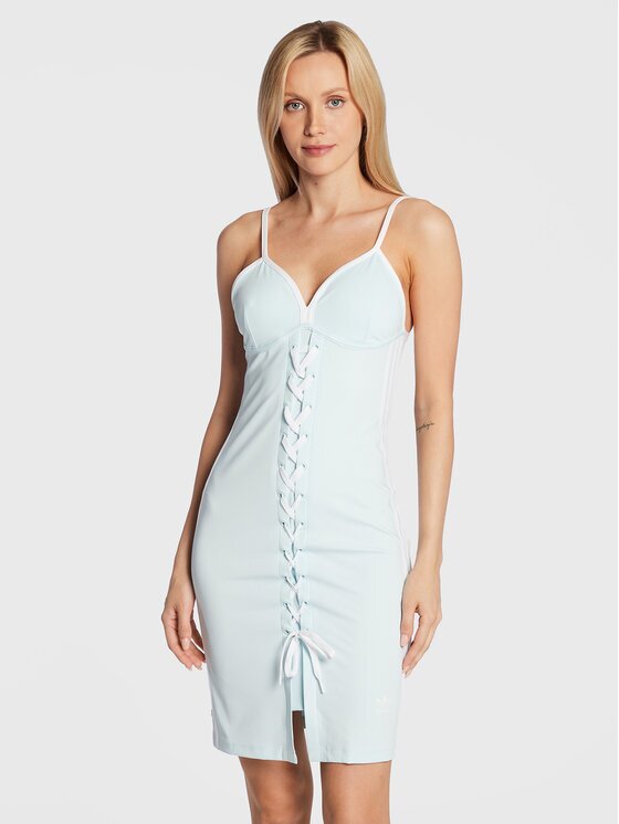 adidas Rochie de vară Always Original Laced Strap HK5088 Albastru celest Slim Fit