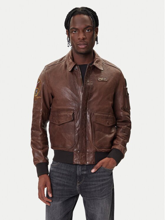 Aeronautica Militare Geacă de piele 252PN0963U100839 Regular Fit