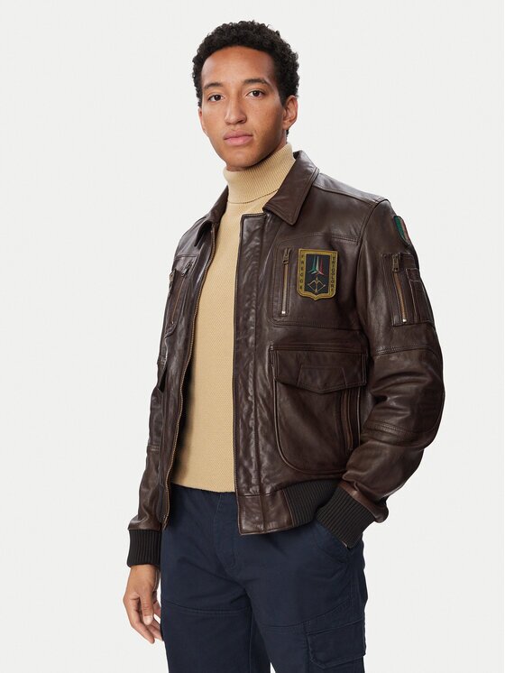 Aeronautica Militare Geacă de piele 262PN0846U100839 Regular Fit