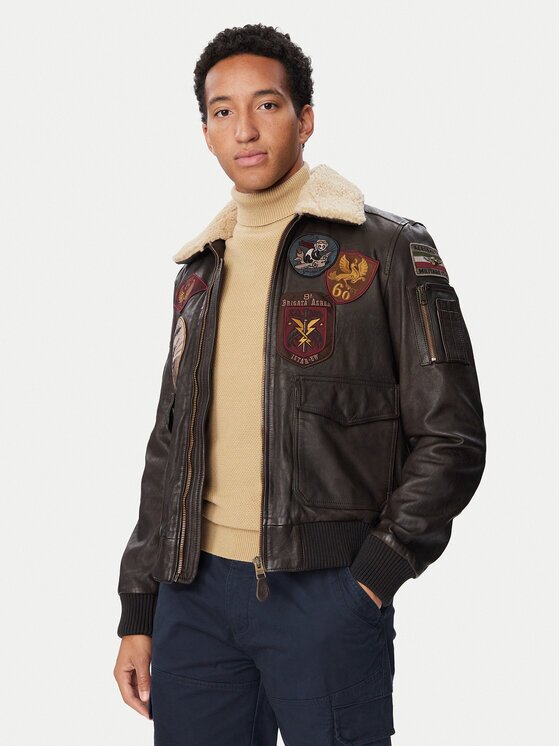 Aeronautica Militare Geacă de piele 262PN0968U100839 Regular Fit