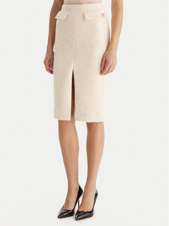 Babylon Fustă midi S00601 Écru Regular Fit