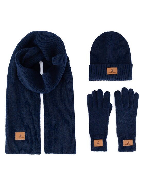 Beverly Hills Polo Club Set căciulă fular și mănuși BHPC-MC-001-AW24 Bleumarin
