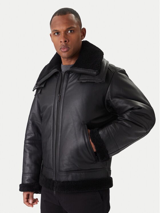 Boss Geacă de piele Joglaci 50547560 Relaxed Fit