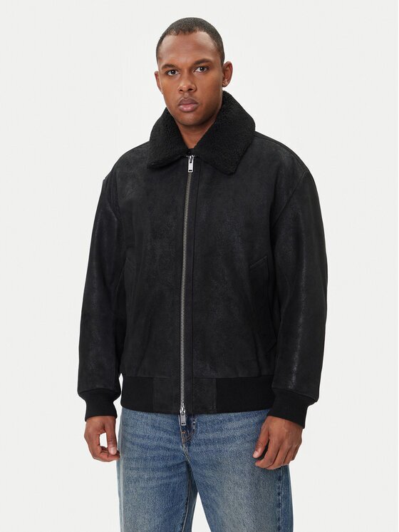 Boss Geacă de piele Jonier 50547567 Relaxed Fit