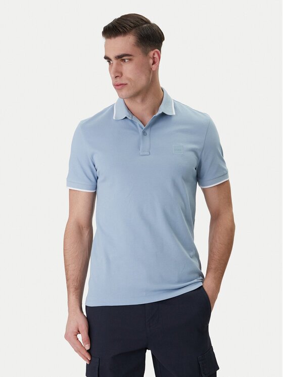 Boss Tricou polo Passertip 50507699 Albastru celest Slim Fit