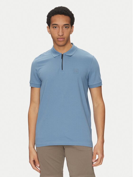 Boss Tricou polo Passerzip 50537507 Albastru celest Slim Fit