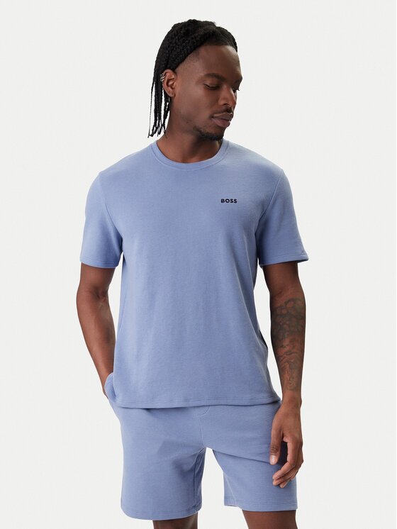 Boss Tricou Waffle 50535891 Albastru celest Regular Fit