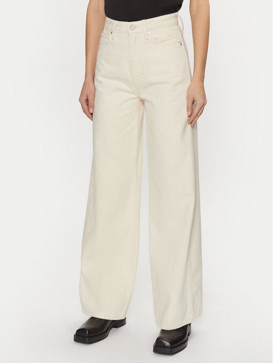 Calvin Klein Blugi K20K208018 Écru Wide Leg