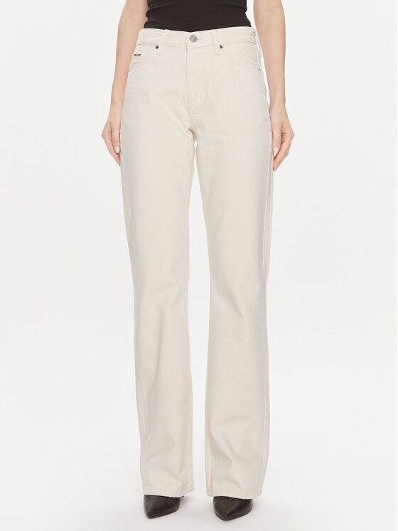 Calvin Klein Blugi Mid Rise Relax Bootcut Ecru K20K206308 Slim Fit