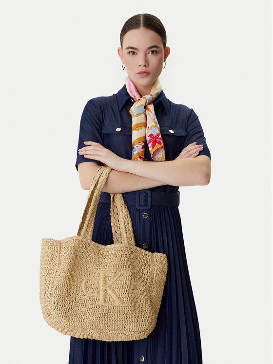 Calvin Klein Geantă Bold Ck Raffia Medium Tote LV04F3447G